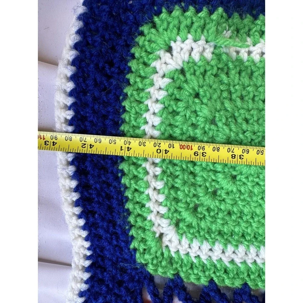 Vtg Squares Crochet Afghan 70's Granny Blanket Multicolor 43